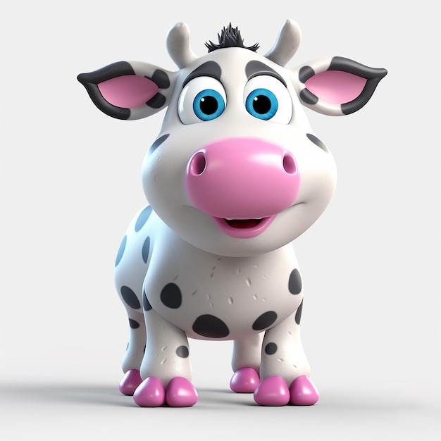 Une vache jouet avec un nez rose et un nez rose.
