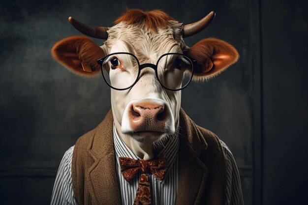 Photo une vache avec des lunettes d'intelligence artificielle