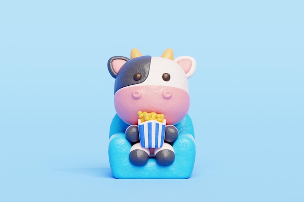 Photo une vache mignonne en 3d qui regarde un film personnage d'animal de dessin animé rendu en 3d