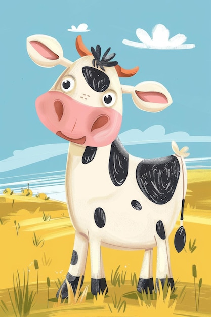 une vache mignonne avec un fond naturel enfants illustration