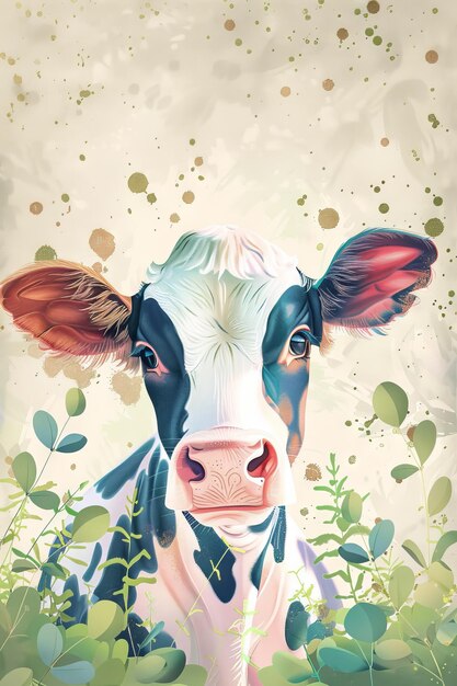 une vache mignonne avec un fond naturel enfants illustration