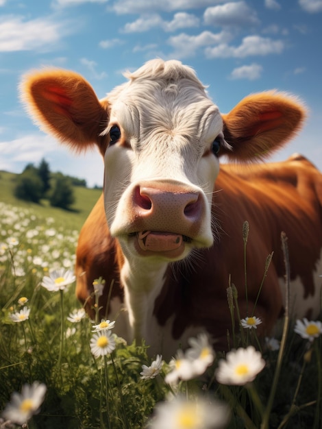 Une vache mignonne heureuse un jour d'été