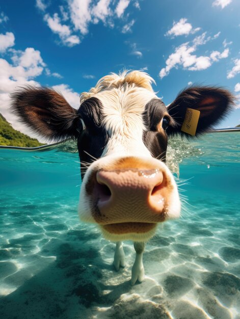 Photo une vache mignonne heureuse un jour d'été