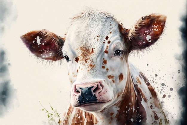 Vache mignonne nous regarde Peinture aquarelle AI générative