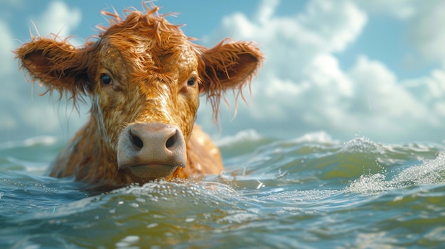 Photo une vache nageant dans l'eau