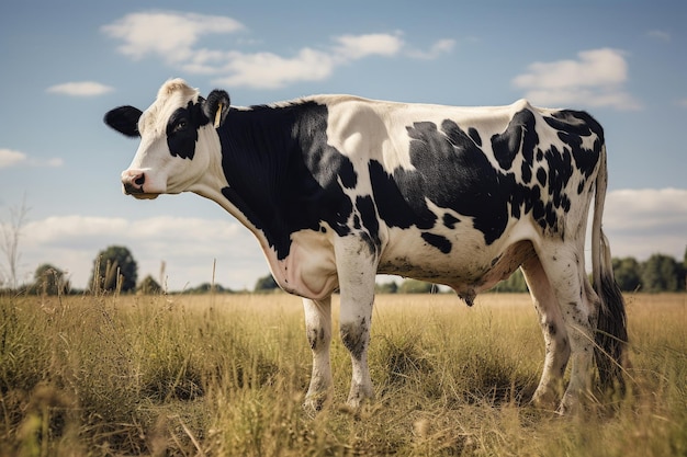 Une vache noire et blanche sur un pâturage