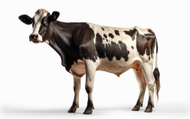 Photo une vache noire et blanche avec un visage noir et blanc et le mot lait sur le devant.