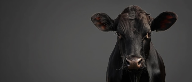 Vache noire isolée sur fond gris