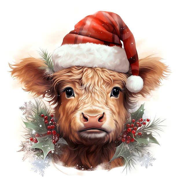 une vache portant un chapeau de père Noël