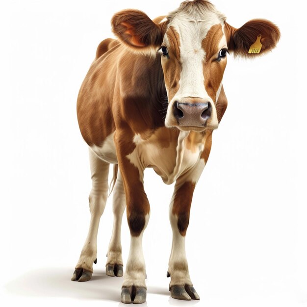 Photo une vache qui est brune et blanche ai généré