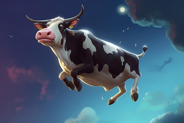 La vache sautant sur la lune Génératif Ai