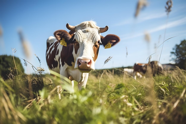 vache tachetée broute dans une prairie alpine