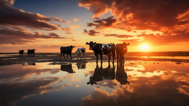 Vaches au coucher du soleil