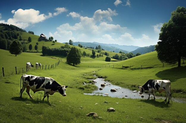 Photo vaches dans un champ vert