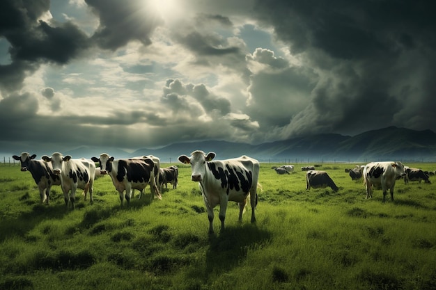 Vaches dans un champ vert