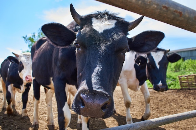 Vaches à la ferme le jour d'été