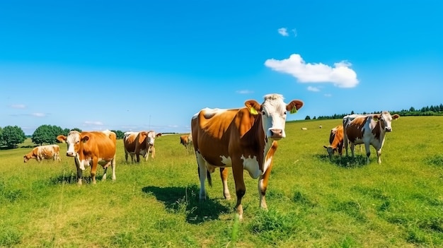 vaches sur le fond du ciel et de l'herbe verte