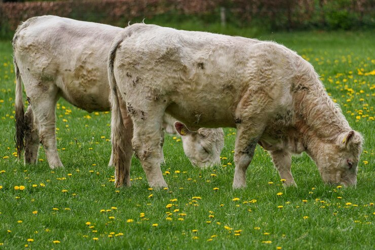 Photo des vaches qui paissent dans un pâturage vert