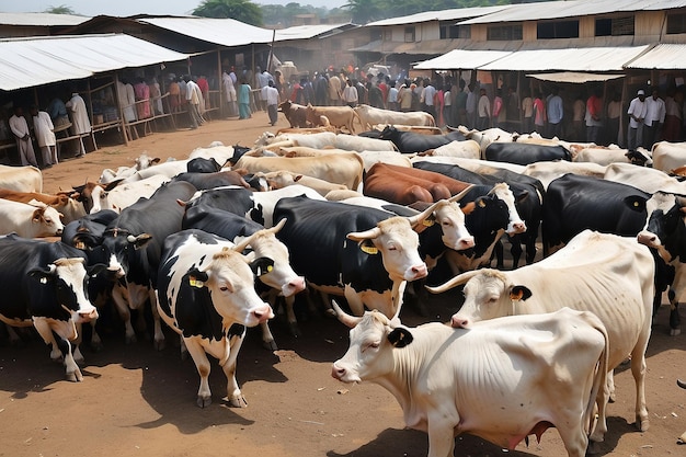 Des vaches sapi dans les marchés d'animaux pour préparer des sacrifices à l'Aïd al-Adha