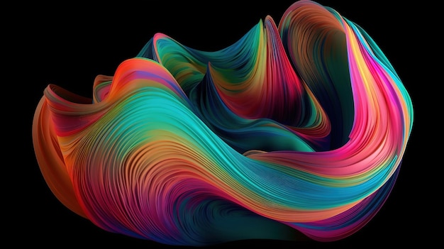 Vague 3D abstraite dans l'IA générative de mouvement holographique au néon