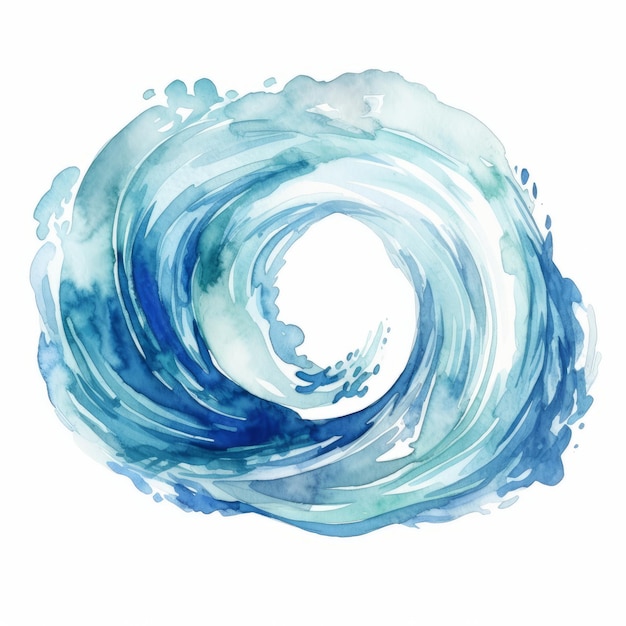 Vague aquarelle bleue isolée sur fond blanc Illustration dessinée à la main