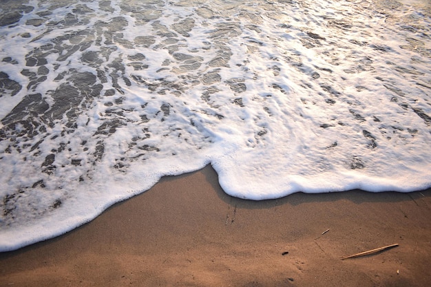 Vague blanche de mer bleue sur la plage de sable Fond naturel