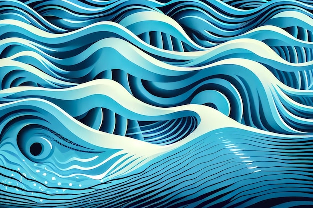 Une vague bleue avec un motif de vagues en arrière-plan.