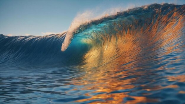 Une vague bleue et orange avec une ligne bleu clair au milieu