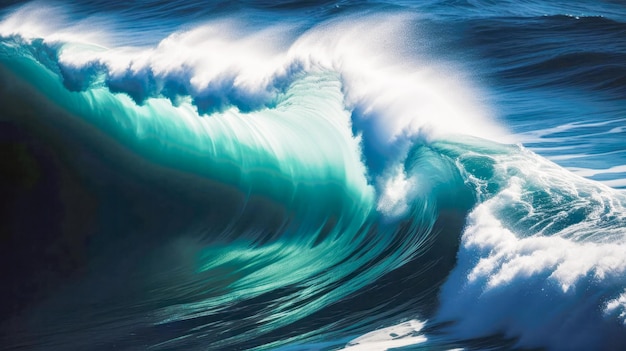 Une vague bleue avec des vagues vertes en arrière-plan