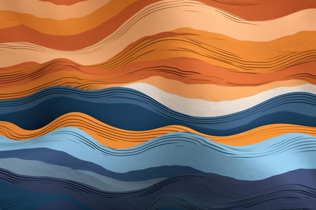 Une vague colorée avec un fond bleu et orange.
