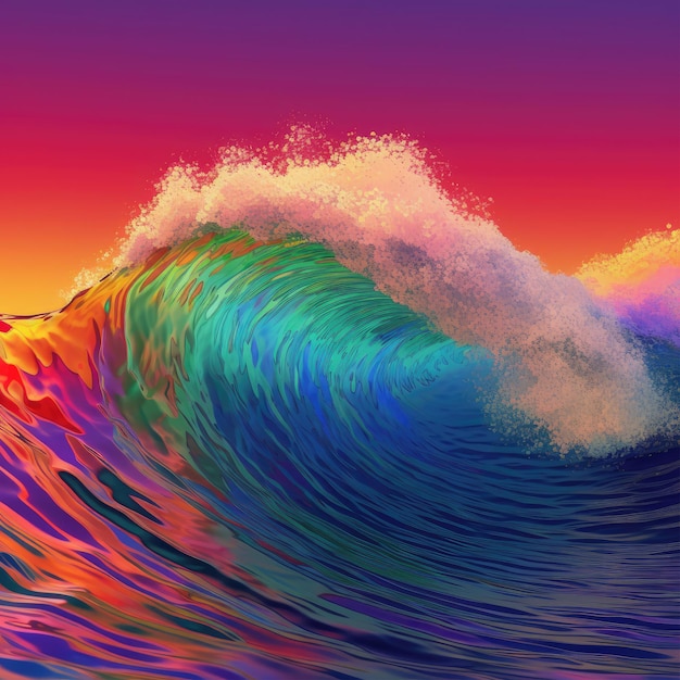 Photo une vague colorée s'écrase au coucher du soleil.