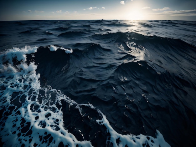 Photo une vague dans l'océan avec le soleil qui brille dessus.