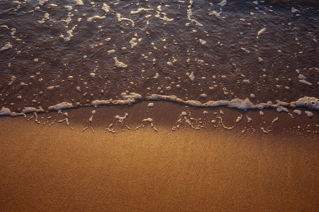 Une vague déferle sur la plage avec le mot mer dessus.