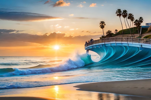 Une vague est sur le point de s'écraser sur la plage.