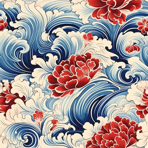 vague de fleurs modèle d'art japonais