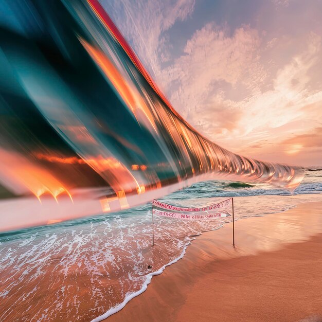 vague floue de la mer sur la plage de sable du soir bannière