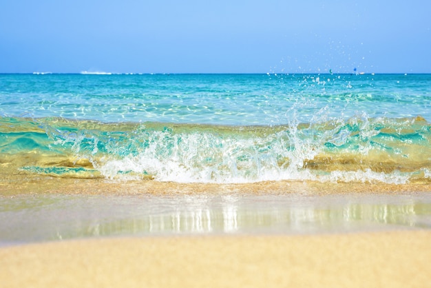 Vague jetant au-dessus du sable à Chypre