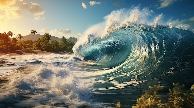 Vague majestueuse à la plage tropicale