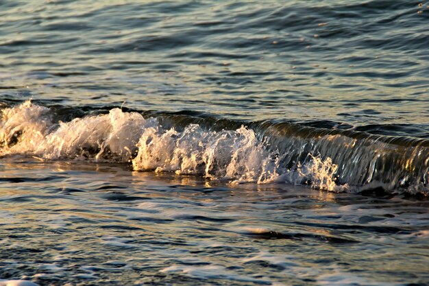 Vague de mer d'été au coucher du soleil