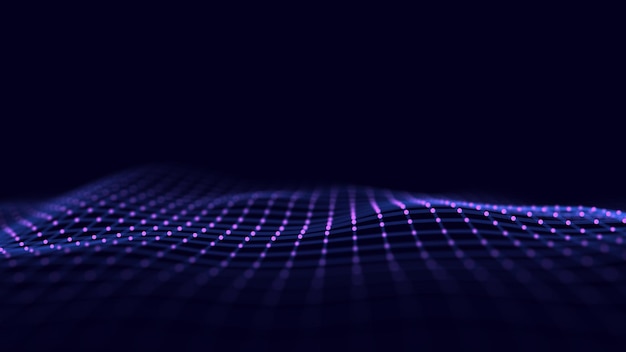 Vague en mouvement futuriste Arrière-plan numérique avec des particules et des lignes lumineuses en mouvement Visualisation de grandes données Illustration vectorielle