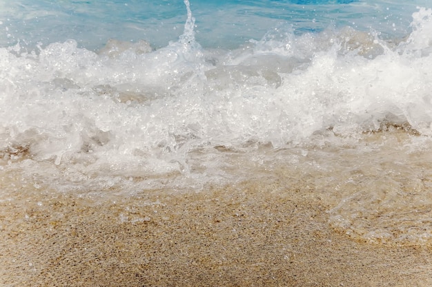 Vague d'océan bleu sur la plage de sable fond d'été