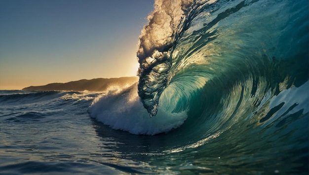 Une vague de l'océan s'enroule et s'écrase