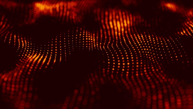 Vague de particules rouges Arrière-plan de feu abstrait avec un rendu 3D d'onde dynamique