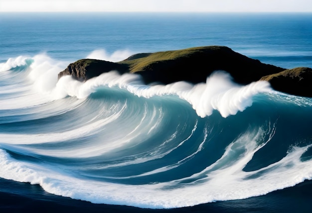 Photo une vague qui est sur le point de s'écraser contre un rocher