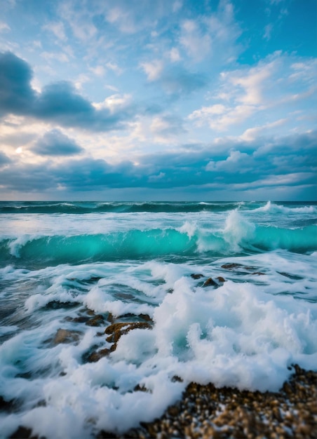 une vague s'écrase sur une plage rocheuse