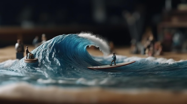 Une vague s'écrase sur un surfeur sur une planche de surf.