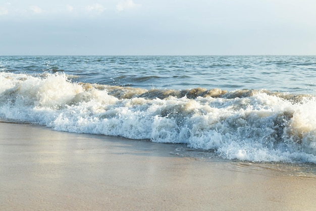 Photo vague se brisant près du sable de la plage de matosinho au portugal.jpg