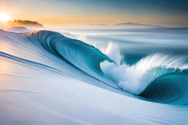 Une vague se brise sur une surface enneigée