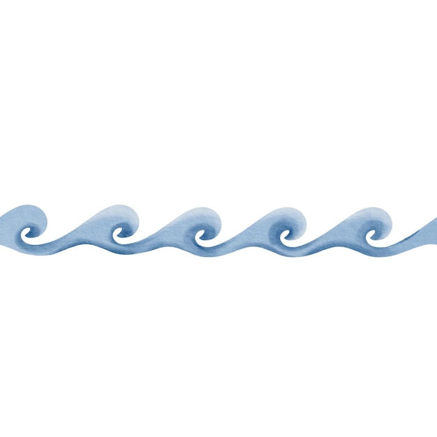 Vague stylisée bord sans couture bleu et blanc palette de couleurs monochrome vagues de l'océan aquarelle de la mer