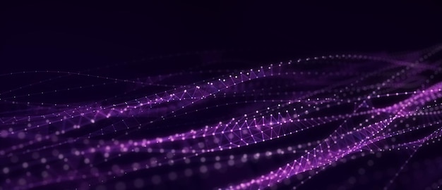 Vague de technologie bleue abstraite avec des points et des lignes Flux de particules Visualisation du transfert de données en 3D